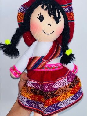 Handmade Red And Multicolor Peruvian-Inspired Kids Doll